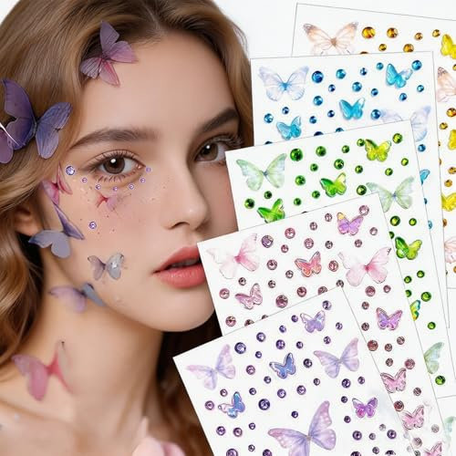 Face Gems, 10 Self-Adhesive Stickers in 5 Colors | Self-Adhesive Design, 5 Vibrant Colors, Versatile for DIY Crafts, Party Makeup, Nail Art, Creative Projects