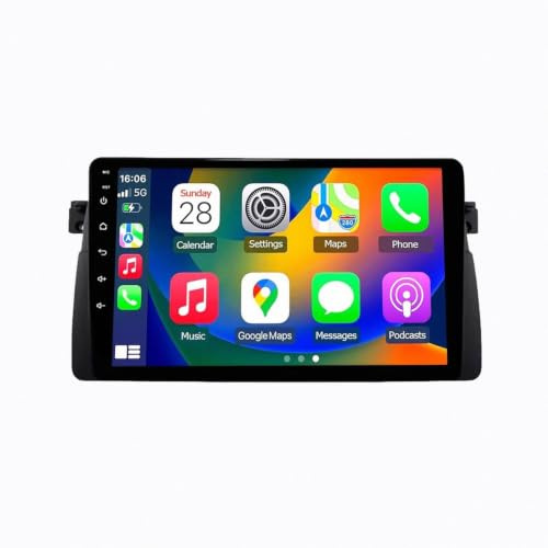 2 DIN Radio de Coche con Pantalla Táctil para BMW E46 1999-2006 con Carplay y Android Auto Inalámbricos, Bluetooth, Mirror Link, FM, Eq, Micrófono, 4 Nuclear 2G+32G