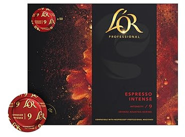 L'OR Professional, 50 Capsules de Café Espresso Intense, Intensité 9, 100% Grains Arabica, Compatibles Nespresso Professionnel