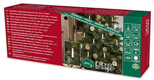 Konstsmide 1177-000 LED Baumbeleuchtung mit Topbirnen/ für Innen (IP20)/ batteriebetrieben: 3xAA 1.5V (exkl.)/ mit 6H Timer/ 20 warm weißen Dioden/ Grünes Kabel
