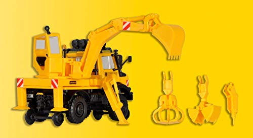 Kibri 16307 - H0 Zweiwege Unimog mit Heckbagger, Figuren und Ausschmückungen
