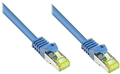 Kabelmeister® RJ45 Patchkabel mit Cat. 7 Rohkabel und Rastnasenschutz (RNS®), S/FTP, PiMF, halogenfrei, 500MHz, OFC, blau, 2m