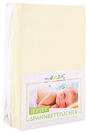 Julius Zöllner Jersey Spannbetttuch Doppelpack für das Kinderbett, Gr. 60x120 / 70x140, ecru & weiß