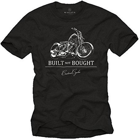MAKAYA Rocker T-Shirt für Motorradfahrer Built Not Bought Schwarz