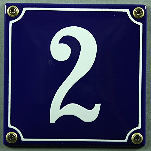 Emaille Hausnummernschild - Wählen Sie Ihre Nummer - Zahlen 1 bis 30 verfügbar - blau/weiß 12x12 cm und 12x14cm - sofort lieferbar! Hausnummer Schild wetterfest und lichtecht (2 blau/weiß 12x12cm)
