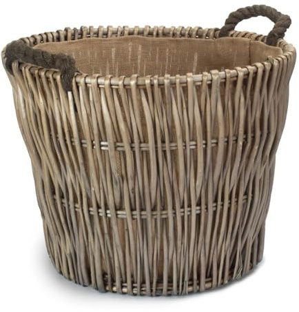 Red Hamper Small Round Grey Log Wicker Basket