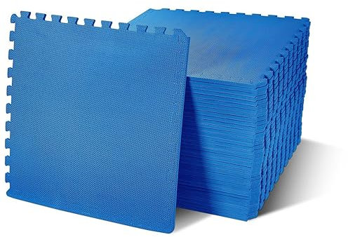 BalanceFrom Signature Fitness Puzzle Exercise Mat with EVA Foam Interlocking Tiles for MMA, Exercise, Gymnastics and Home Gym Protective Flooring, 1/2 Thick, 144 Square Feet, Blue