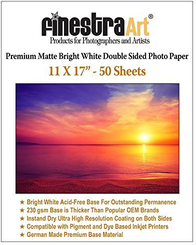 27,9 x 43,2 cm 50 Blatt PREMIUM MATT Bright Weiß Inkjet DS Fotopapier 230 gsm.