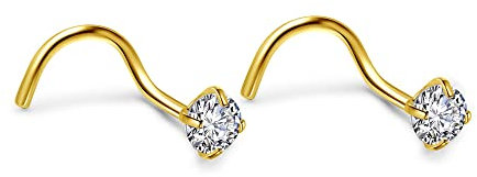 PiercingJ - 2PCS Anneau Boucle de Nez Septum Zircon Cristal Arcade Courbe Crochet Spiral Acier Inoxydable Bijoux de Corps - Or