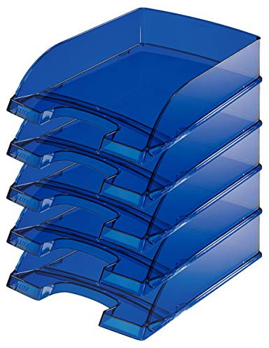 Leitz 5226 Plus Briefkorb, 7 cm Höhe, stapelbar, transparent (blau, 5er Pack)