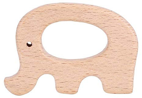 5Pcs Beißring Holz Natürliches Buchenholz Holzbeißring Baby Niedliche Tierform Beissring Holz für Säuglinge Zahnen BPA-frei Beißanhänger Holz (Elefant)