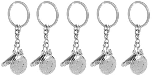Amosfun Portachiavi Calcio E Scarpe Sportive in Lega Di Zinco, Set Di 5 Pezzi Argento, Regalo Ideale Per Amanti Del Calcio E Giocatori, Accessorio Versatile Per Chiavi E Borse