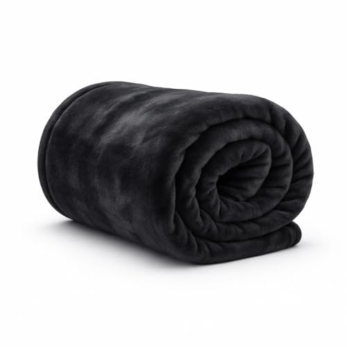 Rohi Black Throw Blanket Double Size 150x200cm | Super Soft & Warm Plush Fleece Throws For Sofas | Fluffy Blanket for Bed & Couch | Versatile & Lightweight Fleece Blanket for Adults