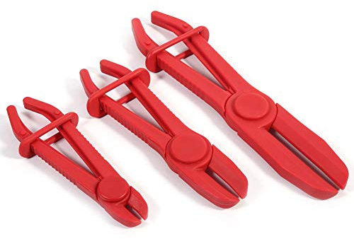 Line Clamp Pliers, Fydun 3Pcs Flexible Nylon Hose Clamp Tool Set, Brake Fuel Water Line Clamp Plier Hands Tool Red Hose Clamp Pliers Set for Flexible Fuel Gas Lines Brake Hoses