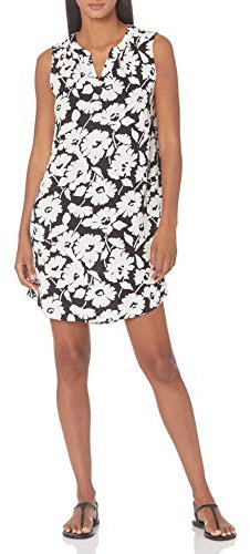 Amazon Essentials Women's Sleeveless Woven Shift Dress, Black White Abstract Floral, L