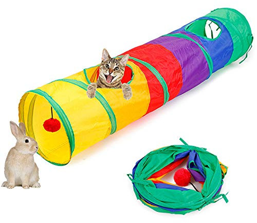 ASOCEA Cat Tunnel, Cat Tunnels for Indoor Cats Interactive Cat Play Tunnel with a Ball Toy Collapsible Rabbit Tube Tunnels and Hides Toy Kitten Tunnel for Cat Kitty Rabbit Exercising Hiding Training