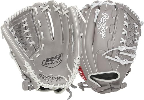 Rawlings Damen R9 Fastpitch Softball Glove | Sizes 11.5-13 | Multiple Styles Handschuh, Doppelspitzen-Korbgeflecht | Grau, 12.5 | Infield/Pitcher