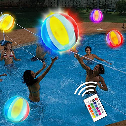 Pool Spiele Aufblasbarer LED Leuchtender Wasserball, 16-Color-Remote-Flash-Verfärbung Strandball, Pool Spiele für Erwachsene Kinder Toll für Strand Pool Party Outdoor Spiele