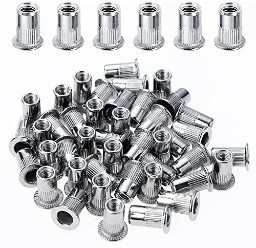 Gueenky 200 Pezzi Dadi Rivetti Filettati in Acciaio Inox, M3 Dadi Filettati a Testa Piatta, Assortimento Inserti Filettati Mobili in Legno (7 mm x 9 mm)