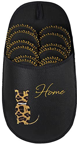 ONVAYA® ABS Gästepantoffel | Home Leo Katze | 6er Set | Antirutsch Sohle | Hausschuhe | Filzpantoffel | Gr. 36-45 Gästehausschuhe