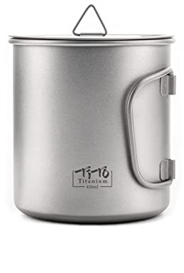 TiTo Titanium Cup Camping Tea Coffee Water Mug Ultralight Portable Cookware 450ml Foldable Handle Titanium Pot with Lid for Outdoor Backpacking Hiking Picnic Drinkware Open Fire