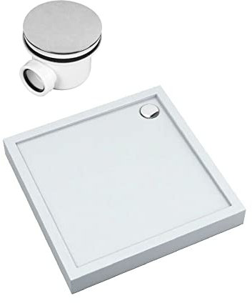 Sellon24® Duschtasse Duschwanne Acrylwanne mit Ablauf Acrylschürze Stabilsound® inkl. Träger Aufbau-Höhe 12cm (100x100x12)