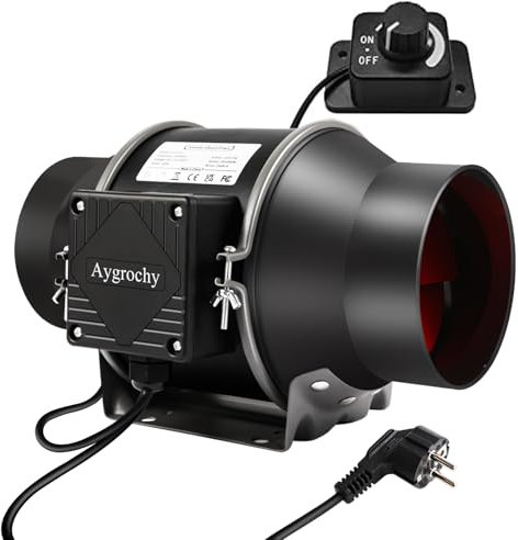 Aygrochy Ventola Aspirazione 150mm, Ventola Estrazione 683 m³/h Ventola di Scarico con Controllore di Velocità, Estrattore Aria In Linea Per Booster, Tenda di Crescita,Ventilazione.