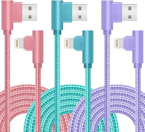 iPhone Charger Apple MFi Certified 3Pack 6FT Lightning Cable for iPhone 14 | 90 Degree Cord Compatible for 14/13 mini/13/12/11 Pro MAX/XR/XS/8/7/Plus/6S