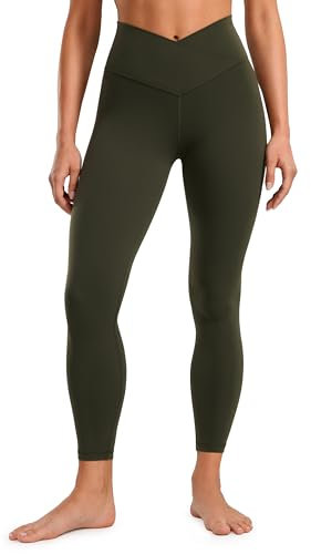 CRZ YOGA Damen Butterluxe Cross Waist Workout Leggings V Cross High Waisted Bauchkontrolle Gym Yoga Leggings - 64cm Olivgrun 38