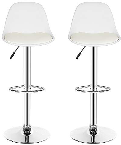 RELOVE Lot de 2 Tabourets de Bar avec Dossier et Repose-Pieds,Réglable en Hauteur et Rotative à 360°,Chaises de Bar Cuisine en Plastique,Robuste et Ultra Silencieux-Blanc-2pc