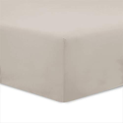 VISION 2 Spannbettlaken, 90 x 200 cm, Farbe: Beige, 100% Baumwolle, 57 Fäden, 4 elastische Ecken, Spannhöhe 30 cm