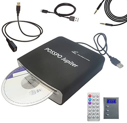 POSSPO - Reproductor de CD y DVD para Coche con Puerto USB AUX, Reproductor de CD Externo portátil Que se Conecta a la computadora de computadora, TV Plug & Play, actualizado con Cable de extensión