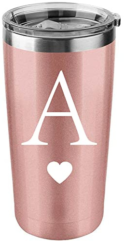 Calltoge Personalized Initial Gifts 20 Ounces Stainless Steel Travel Car Tumbler with Straw Brush Rose Gold Insulted Mug Wedding Bridesmaid Birthday Graduation Gift for Men Women Monogrammed Gift (A)