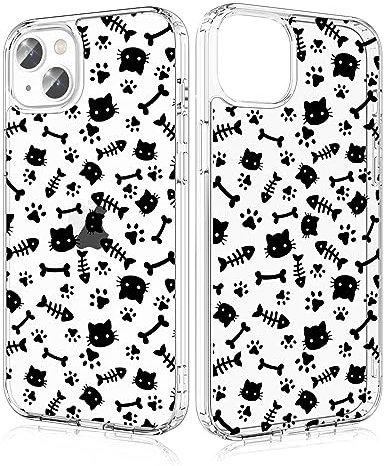 Losvick For iPhone 13/ iPhone 14 Case, Black Cat Transparent Hybrid Protective Case Hard PC + Shockproof TPU Bumper for iPhone 13/ iPhone 14, 6.1 Inch - Black Cat