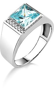 Einzigartiger Blauer Topas-Stein-Siegelring Für Herren Aus 925Er Silber, Quadratisch Geschliffener Blauer Topas-Stein-Herrenring, Aquamarin-Stein-Herren-Geschenkring Für Ehemann