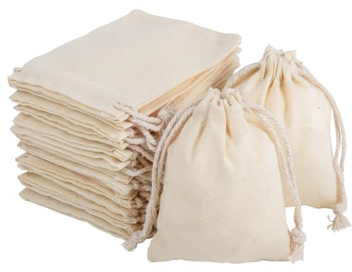 packra Baumwollsäckchen 30 Stück, Geschenktüten Baumwoll Säckchen Klein 7x9cm, Leinensäckchen Stoffbeutel klein, Jutesäckchen für Schmuck Hochzeit Weihnachten Party