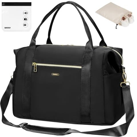 WANDF Für Ryanair 40x20x25cm Handgepäcktasche mit 20 x 20cm Kulturbeutel Transparent und Schuhe Tasche, Flugzeug Reisetasche Weekendertasche (Schwarz 20L)
