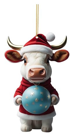 Weihnachtsdeko 2D Weihnachtskuh Anhänger Acryl Kuh Weihnachtsschmuck Lustig Weihnachtskugel Kuh Ornament Fenster Tür Auto Hängende Deko Party Weihnachten Geschenk Christbaumschmuck (A-001, One Size)