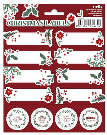 Grupo Erik Weihnacht Aufkleber Etiketten Merry Christmas mit einer Größe von 8 x 4 cm - Weihnacht Etiketten zum Beschriften - 16 Klebeetiketten Set