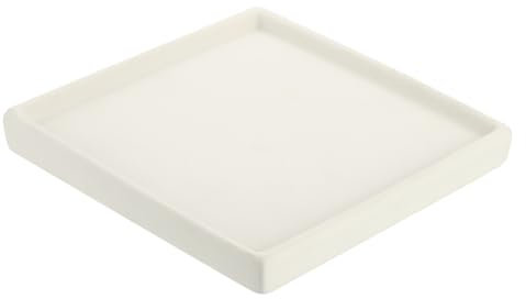 PATIKIL Platos para Macetas 6.7 Pulgadas, Bandeja de Goteo Cuadrada de Cerámica para Interiores y Exteriores, Beige