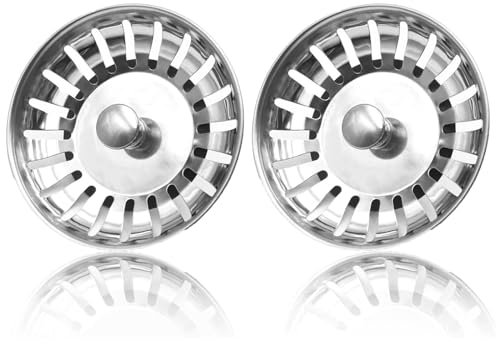 RSYHVG 2PCS Sink Strainer Plug,Kitchen Sink Stainless Steel Thicken Strainer waste Plug,Sized for UK Sinks(Diameter:77mm)