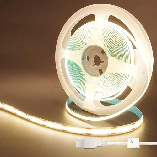 Clearhill 5V USB COB LED Strip Lights, 16.4FT / 5M, Naturweiß 4000K, 320LEDs / M, 8mm Breite, Nicht wasserdicht IP20, 1M USB-Kabel, Flexible LED-Bandlicht für DIY-Innendekoration