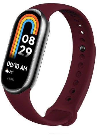 OcioDual Correa de Recambio Compatible con Xiaomi Mi Band 9 y Mi Band 8, de color Rojo Vino, Pulsera de Repuesto de Silicona, Correa Reloj Inteligente, Enganche Métalico, Flexible Sport
