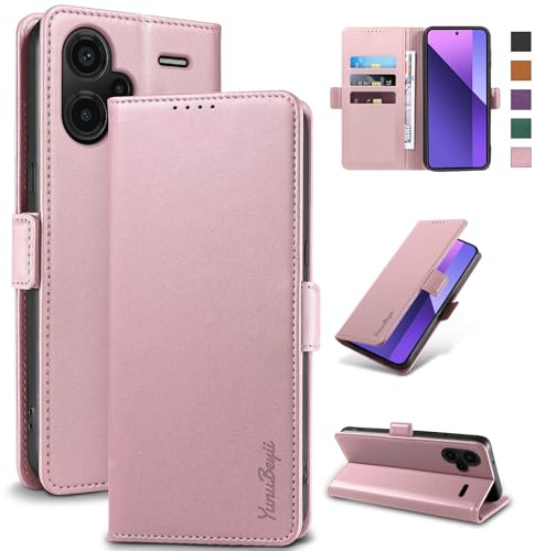 Yunubeyii Cover Libro per Xiaomi Redmi Note 13 Pro+/Pro Plus 5G,Rosa | Blocco RFID,Luxury PU Pelle,Portafoglio,Card Holder,Magnetic Phone Custodia,Kickstand,Protettiva,Antiurto