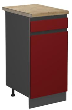 Vicco Küchenunterschrank R-Line, Rot/Anthrazit, 40 cm, AP Eiche