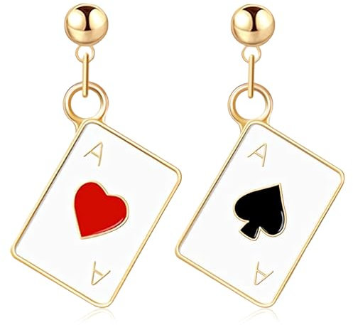 Poker Ohrringe für Frauen - Elegante vergoldete Spielkarten-Charms mit Herzen, Pik, Asse - Mode Ohrhänger Schmuck Geschenk für Mädchen, Hochzeit, Geburtstag, Weihnachten, Muttertag