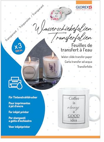 NEU Glorex Wasserschiebefolie für Tintenstrahldrucker, 3 Blatt DIN A4