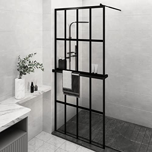 Homgoday Mampara de ducha fija, grupo de ducha de pared, pared de ducha deslizante, pared de ducha Walk-in para baño, pared de ducha con estante negro, 100 x 195 cm, vidrio ESG y aluminio Model3185467