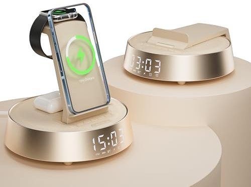Wireless Charger iphone, Bluetooth Speaker with Dimmable Night Light, 18W Fast Charger Stand