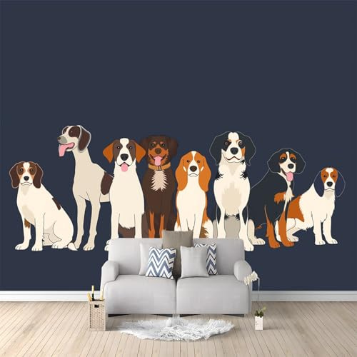 Photo Wallpaper Cartoon Animals Dogs Navy Blue 350x256 cm Non-Woven Wall Mural, 3D Wallpaper Roll Mural, Moderne Living Room Bedroom Art Poster Mural Wallpaper
